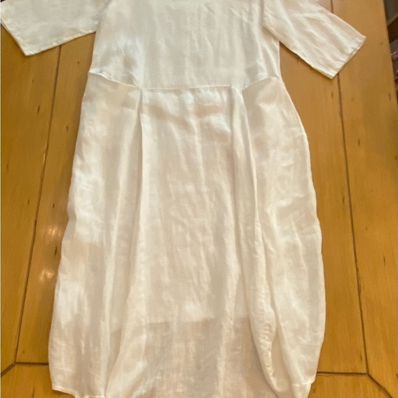 Baci Women’s Linen White Oversized Midi Dress Italy Pockets Beach Resort M-L - Picture 8 of 14